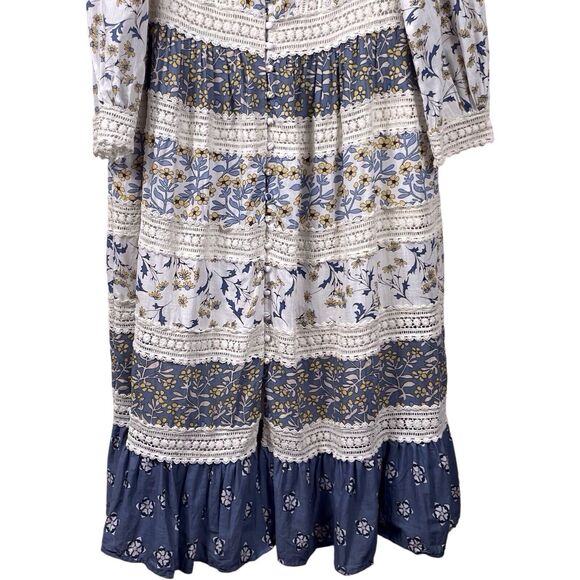 Anthropologie Blue and Cream Floral Midi Dress - Picture 6 of 16